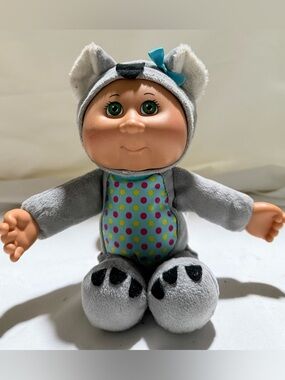 Gray Plush Kids Doll in Animal Costume with Polka Dot Outfit